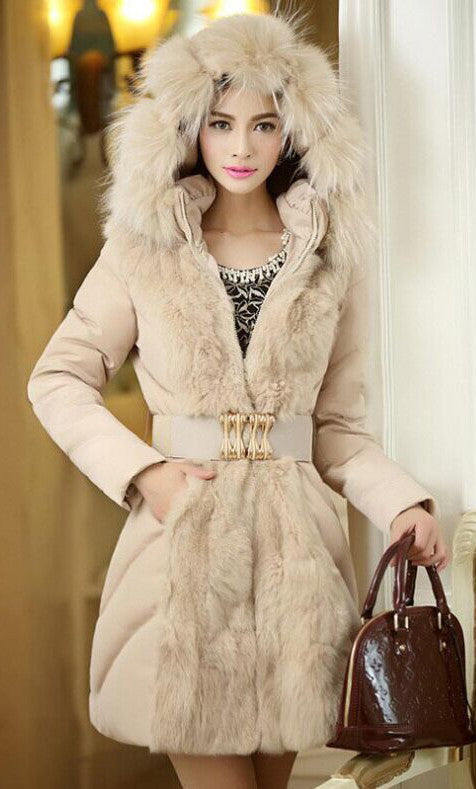 Fashion Hooded Slim Belt Patchwork Mid-length Cotton Coat - Oh Yours Fashion - 1