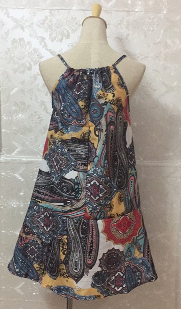 Bohemian Bear Shoulder Spaghetti Straps Sleeveless Print Short Dress