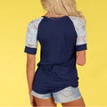 Lace Patchwork Short Sleeves Slim T-shirt
