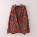 Oversized Hooded Colorful Knit Cardigan Sweater