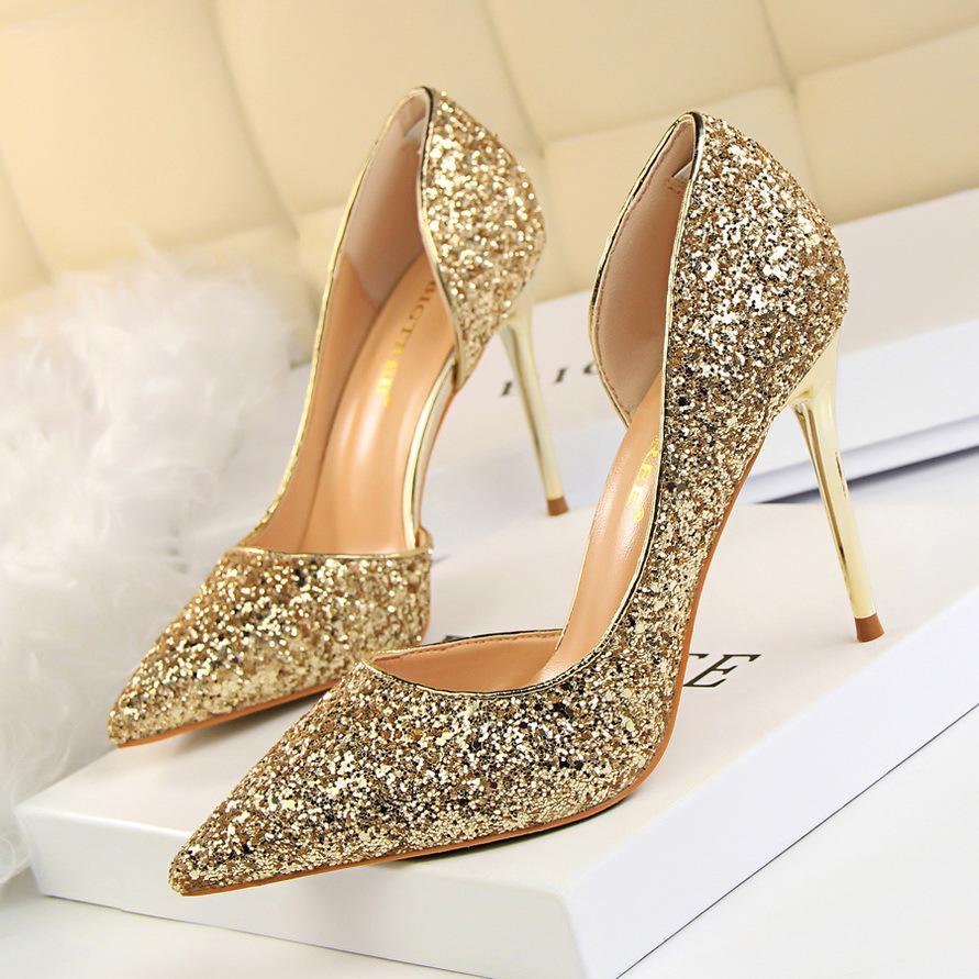 Shinning Low Cut Pointed Toe Stiletto High Heels Party Shoes