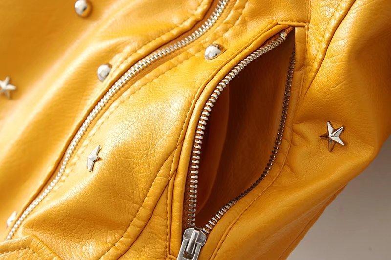 European Style Lapel Zipper Women Motorcycle Slim Cropped PU Jacket