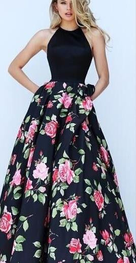 Halter Sleeveless Flower Print Patchwork Flared Maxi Dress - Oh Yours Fashion - 2
