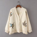 Bird Embroidery V-neck Cut Out Button Cardigan