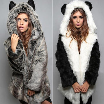 Faux Fox Fur Women Cat Style Oversized Coat