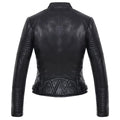 Stand Collar Lapel Oblique Zipper Women Slim Cropped Motorcycle Jacket