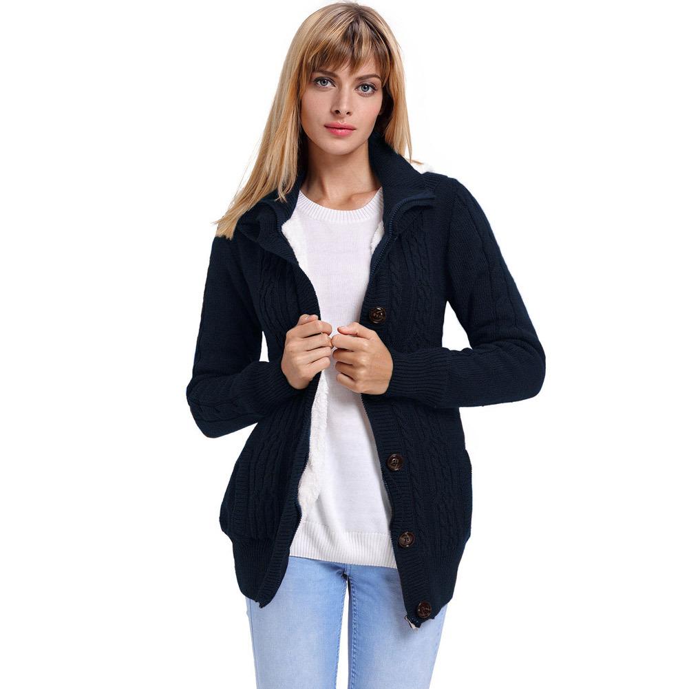 Slim Buttons Pockets Women Hooded Cocoon Long Cardigan