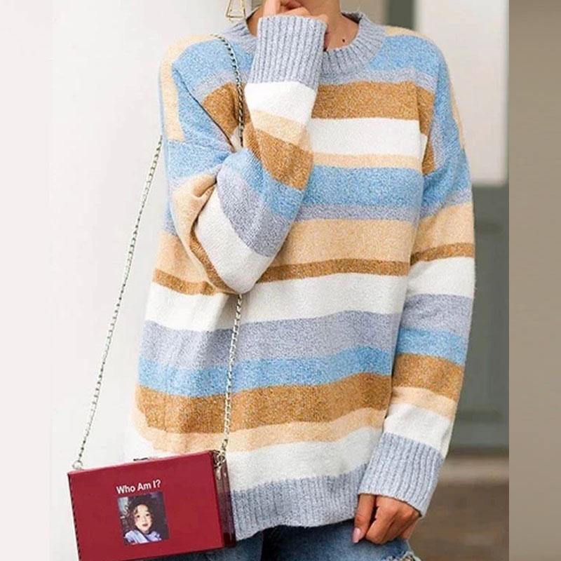 Crewneck Striped Colorblock Sweater