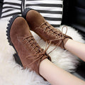 Solid Color Round Toe Lace Up Platform Middle Block Heel Ankle Martin Boots