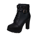 Rivets Hasp Straps Platform Lace Up High Chunky Heel Ankle Martin Boots