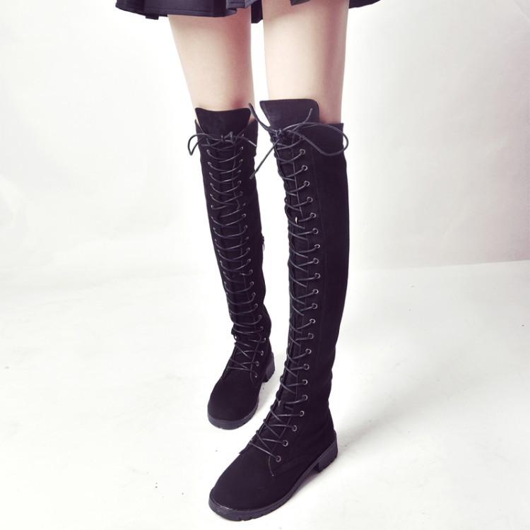 Round Toe Lace Up Low Chunky Heel Over-knee Long Boots