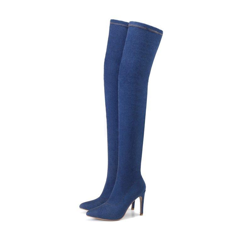 Denim Pointed Toe High Stiletto Heel Over-knee Long Fashion Boots
