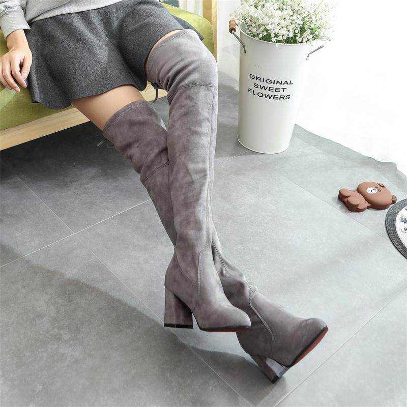 Suede Pure Color Chunky Heel Round Toe Over-knee Long Boots