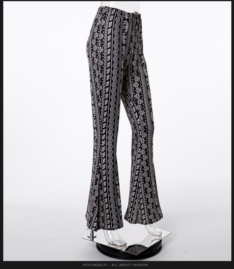 Bohemian Print Middle Waist Long Bell-bottomed Pants 