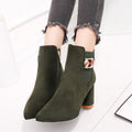 Scrub Pure color Side Zipper Chunky Heel Pointed Toe High Heels Ankle Boots