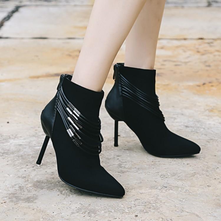 Pointed Tod Chain Decorate High Stiletto Heels Short Boots