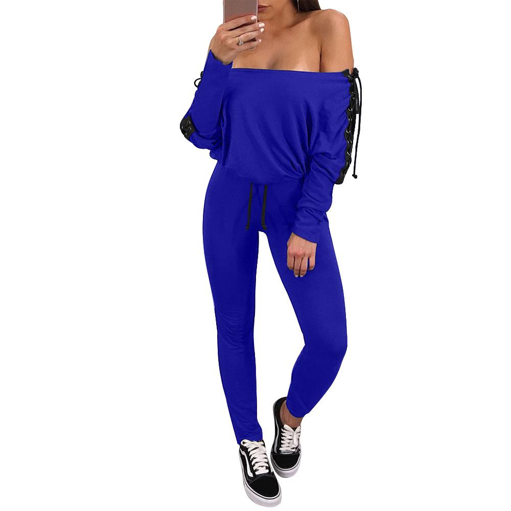 Off Shoulder Batwing Sleeves Lace Up Long Jumpsuits
