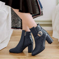 Pointed Toe Patchwork Hasp Middle Chunky Heels Short Boots