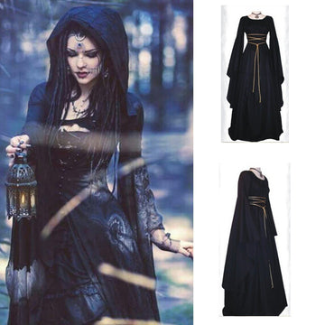 Solid Color Square Long Sleeves High Waist Women Long Halloween Dress