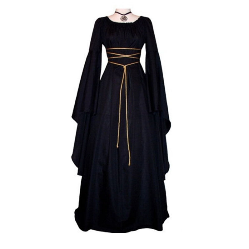 Solid Color Square Long Sleeves High Waist Women Long Halloween Dress