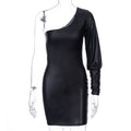 Faux Leather One Sleeve Bodycon Dress