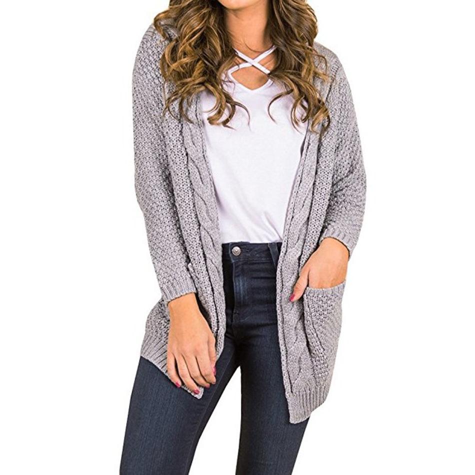 Pure Color Long Sleeves V-neck Long Cardigan