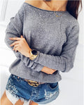 Shinning Beads One Shoulder Long Sleeves T-shirt