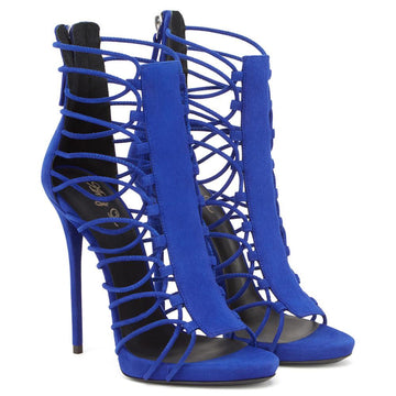 Roman Lace Up High Heel Open Toe Party Shoes-Blue
