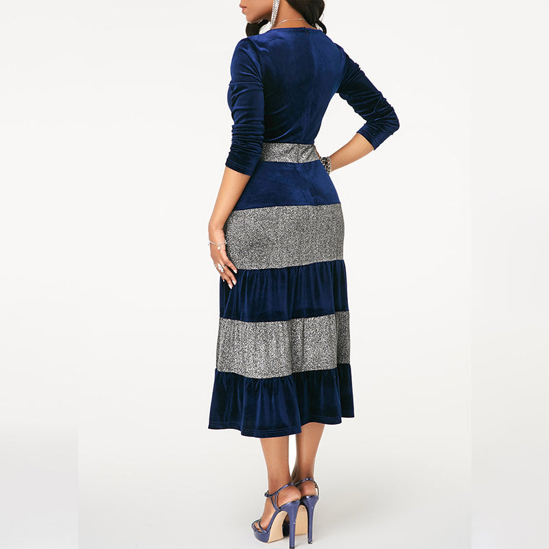 Plus Size Sequin Ruffle Velvet Midi Dress