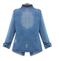 Slim Frayed Pocket Long Sleeves Denim Coat - OhYoursFashion - 5