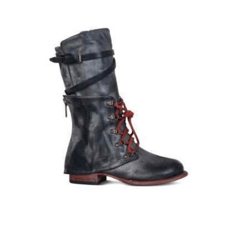 Leather Chunky Heel Mid Calf Boots