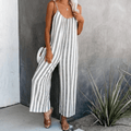 Casual Stripes Loose Wide Leg Sleeveless Jumpsuits