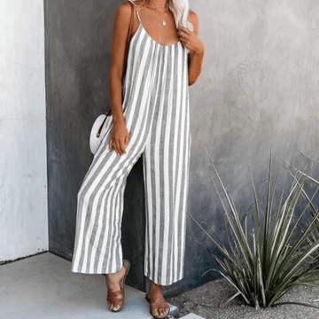 Casual Stripes Loose Wide Leg Sleeveless Jumpsuits