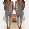 Drawstring Sleeveless Scoop Pure Color Slim Long Jumpsuit - Oh Yours Fashion - 1