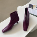 Fashion Leather Square Toe Low Heel Stretch Calf Boots