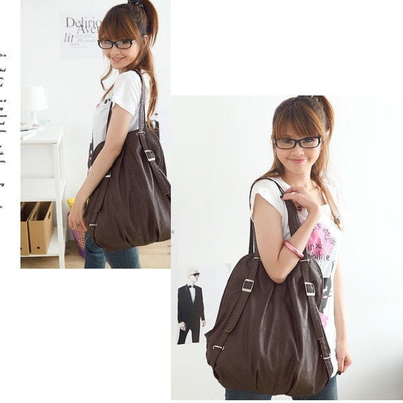 New Korean Style Fashion lady 2 Ways PU Leather Backpack Purse Handbag Shoulders Bag - Oh Yours Fashion - 1