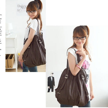 New Korean Style Fashion lady 2 Ways PU Leather Backpack Purse Handbag Shoulders Bag - Oh Yours Fashion - 1