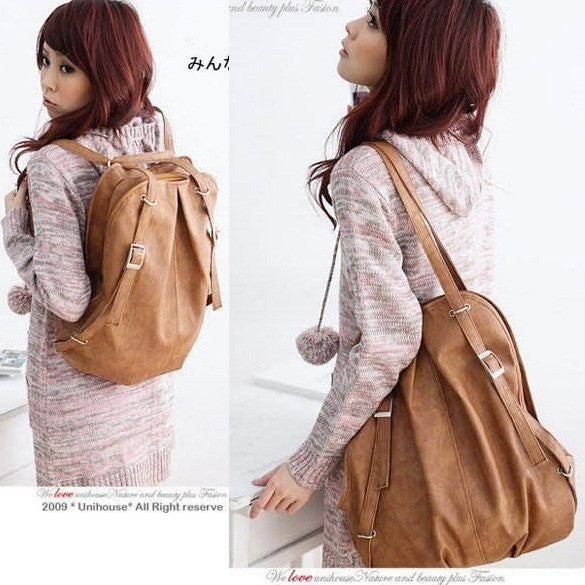 New Korean Style Fashion lady 2 Ways PU Leather Backpack Purse Handbag Shoulders Bag - Oh Yours Fashion - 2