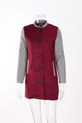 Slim Buttons Long Sleeve Stand Collar Patchwork Coat
