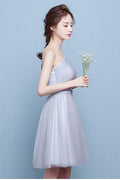 One Shoulder Tulle Pleated High Waist Short Party Bridesmaid Dress