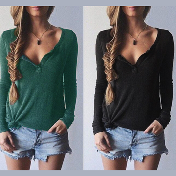 Ribbed Knit V-neck Pure Color Long Sleeves Sweater