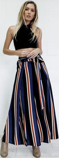 Multicolor Stripes Printed Side Split High Waist Wide Leg Pants - Oh Yours Fashion - 2