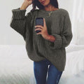 Pure Color Long Sleeves Scoop Regular Loose Sweater