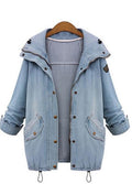 Blue Hooded Drawstring Denim Two Pieces Coat - Oh Yours Fashion - 3
