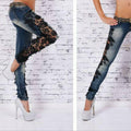Plus Size Lace Patchwork Street Slim Straight Jeans - Oh Yours Fashion - 1