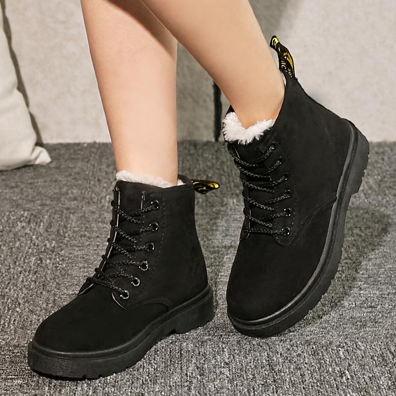 Warm Thick Round Toe Lace Up Platform Flat Short Snow Boots