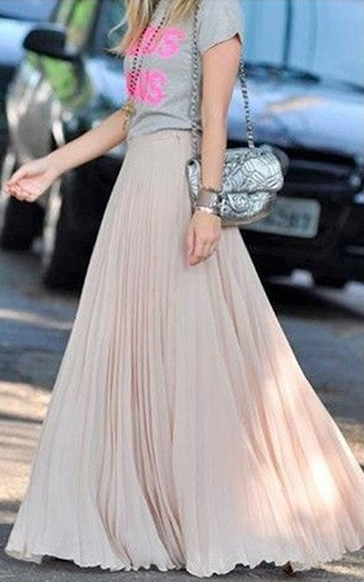 Pure Color Chiffon Pleated Big Long Skirt - Oh Yours Fashion - 5