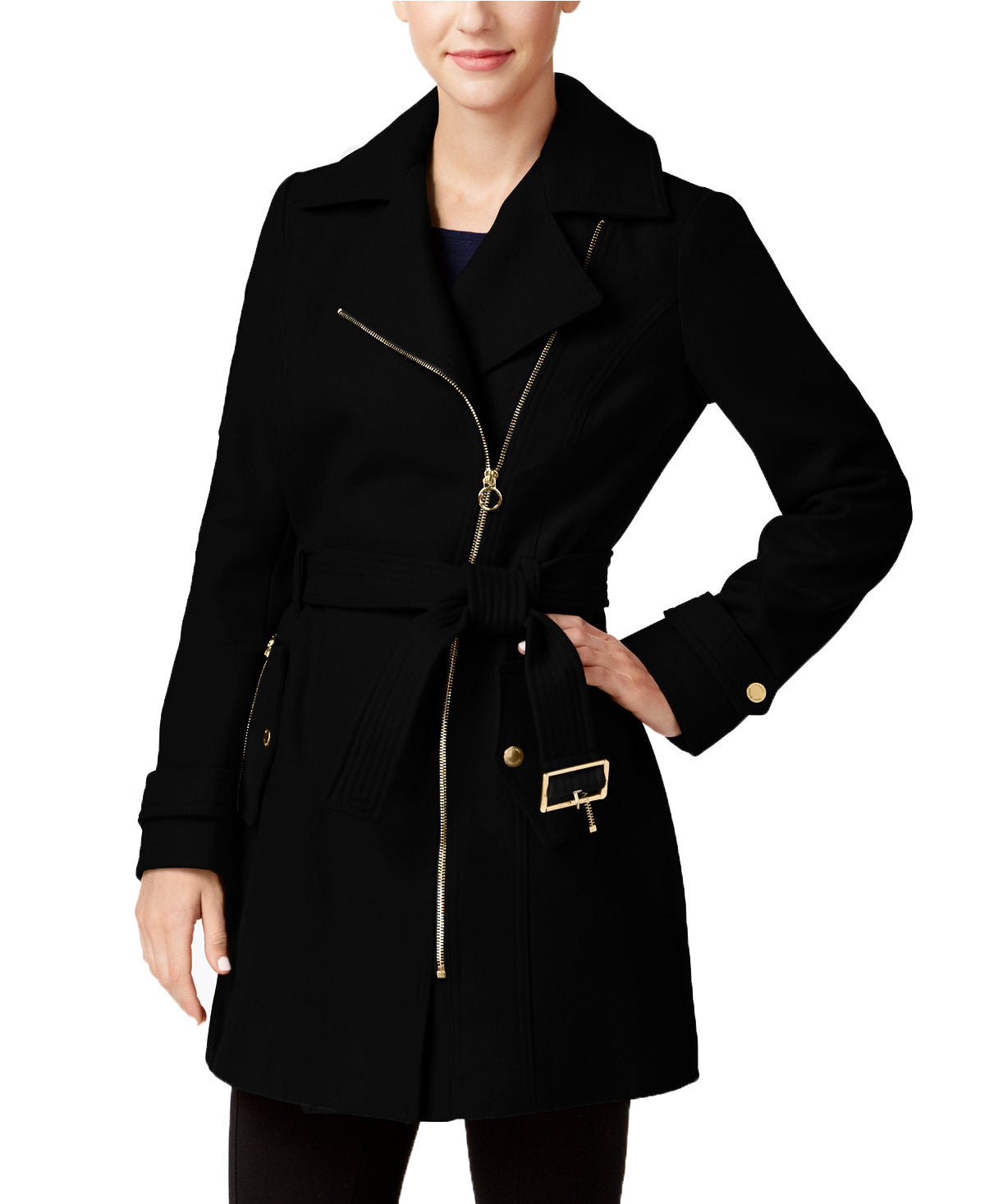 Lapel Solid Color Oblique Zipper Women Oversized Trench Coat with Belt