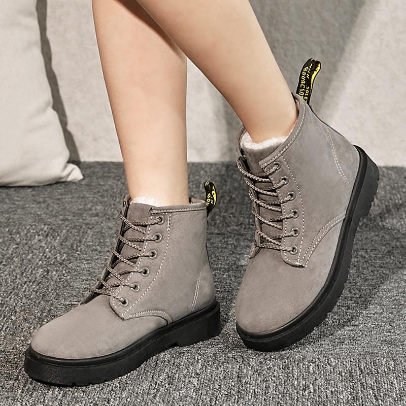 Warm Thick Round Toe Lace Up Platform Flat Short Snow Boots