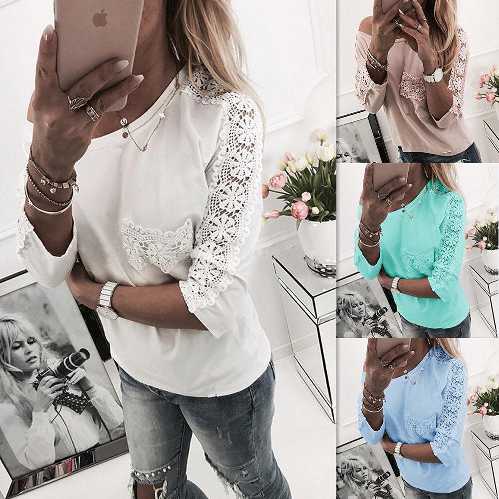 Lace Scoop Patchwork Loose Candy Color Blouse